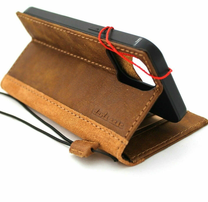 Handmade Leather iPhone Wallet Case: Vintage Book Cover with Card Slots