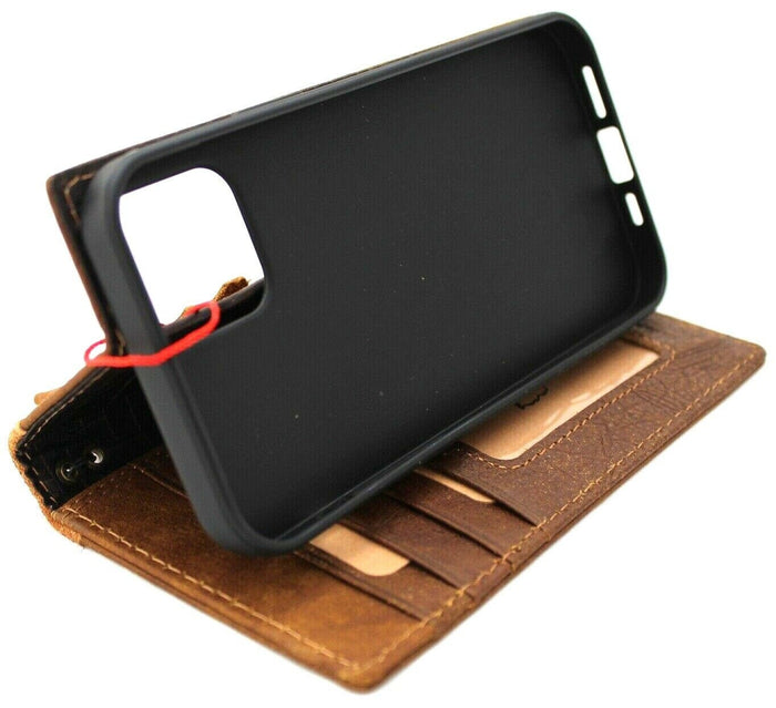 Handmade Leather iPhone Wallet Case: Vintage Book Cover with Card Slots