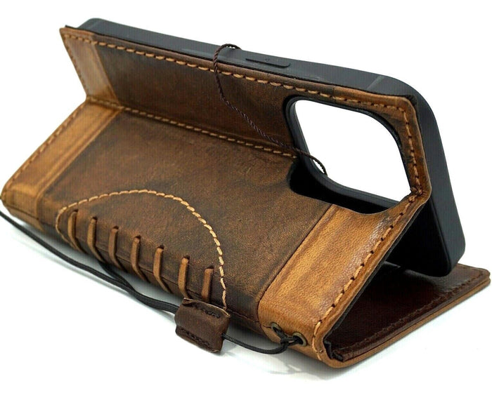 Handmade Leather iPhone Wallet Case: Vintage Book Design