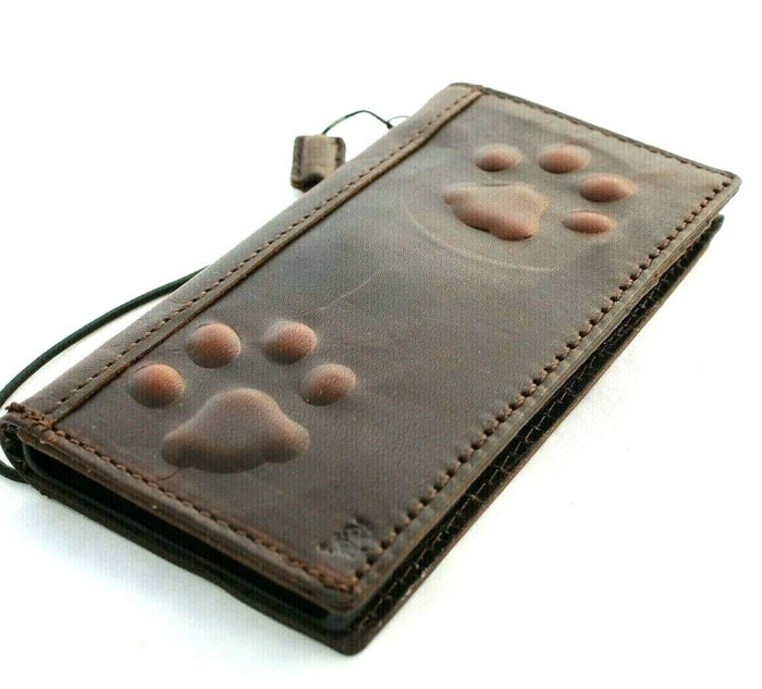 Handmade Leather iPhone Wallet Case: Vintage Dog Paw Embossed