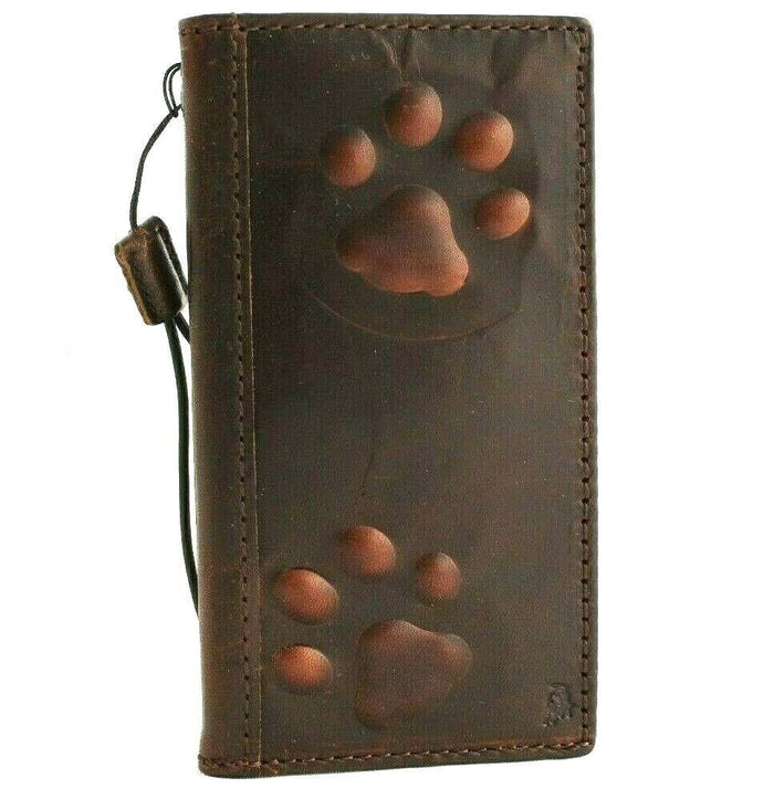 Handmade Leather iPhone Wallet Case: Vintage Dog Paw Embossed