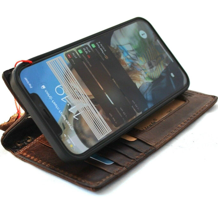 Handmade Leather iPhone Wallet Case: Vintage Dog Paw Embossed