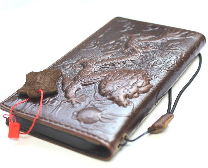 Handmade Leather iPhone Wallet Case: Vintage Dragon Design