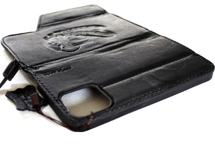 Handmade Leather iPhone Wallet Case: Vintage Eagle Art Design