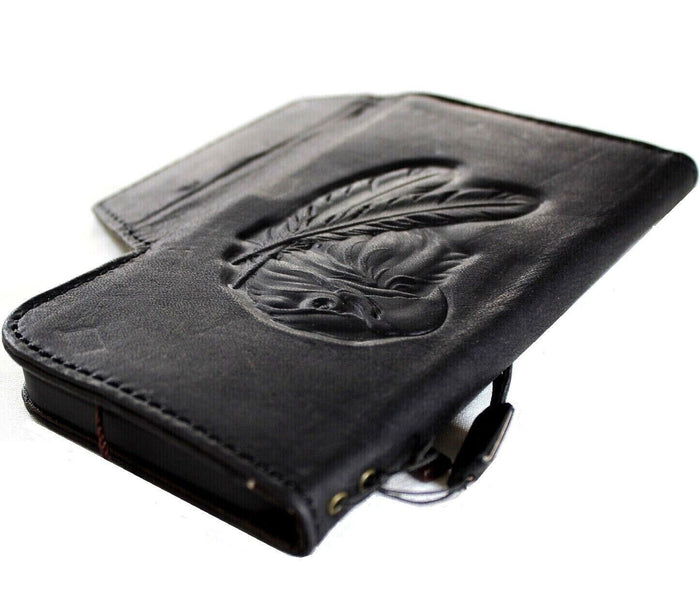 Handmade Leather iPhone Wallet Case: Vintage Eagle Art Design