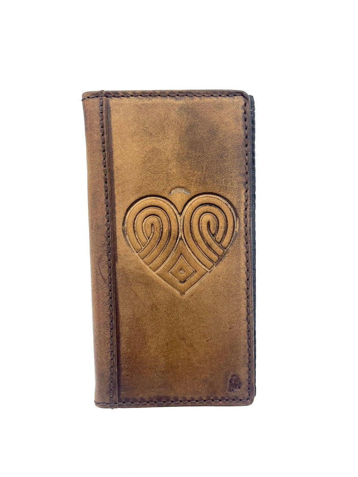 Handmade Leather iPhone Wallet Case: Vintage Heart Design