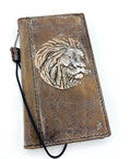 Handmade Leather iPhone Wallet Case: Vintage Lion Book Cover