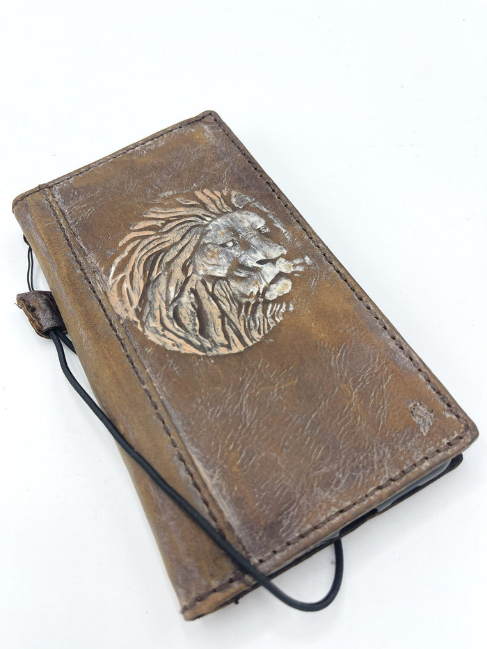 Handmade Leather iPhone Wallet Case: Vintage Lion Book Cover
