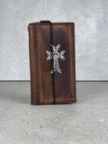 Handmade Leather iPhone Wallet Case: Vintage Silver Cross Design
