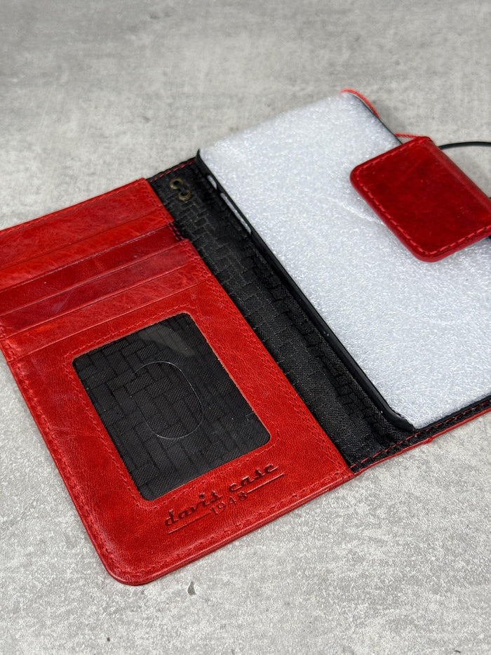 Handmade Leather iPhone Wallet Case: Vintage Stamped Book Cover