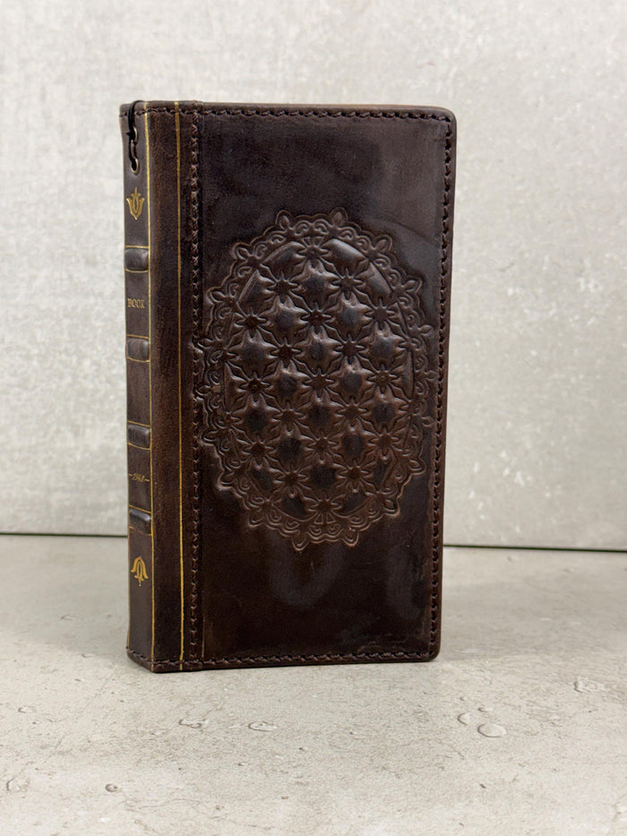 Handmade Leather iPhone Wallet Case: Vintage Stamped Cross Design
