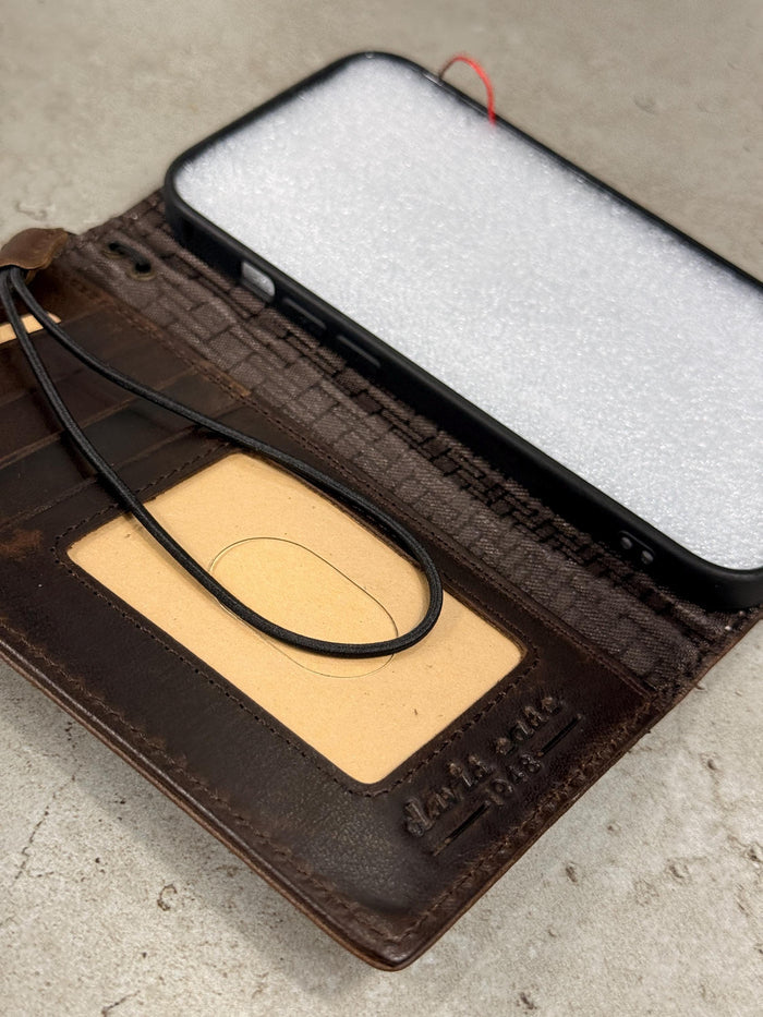 Handmade Leather iPhone Wallet Case: Vintage Stamped Cross Design