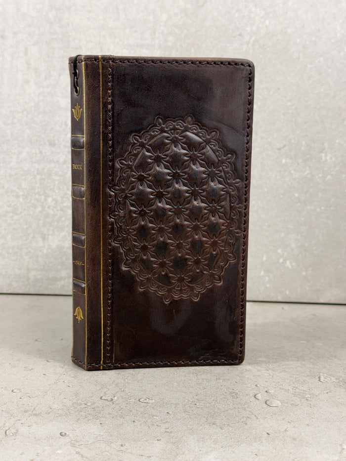 Handmade Leather iPhone Wallet Case: Vintage Stamped Cross Design