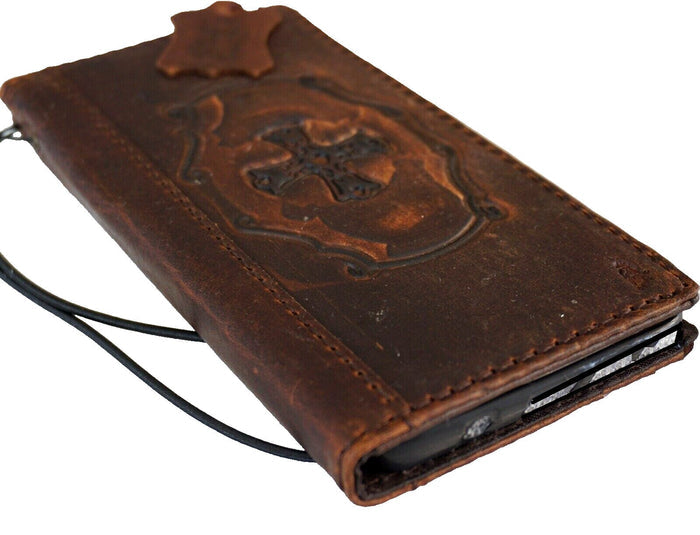 Handmade Leather iPhone Wallet Case: Vintage Stamped Cross Design