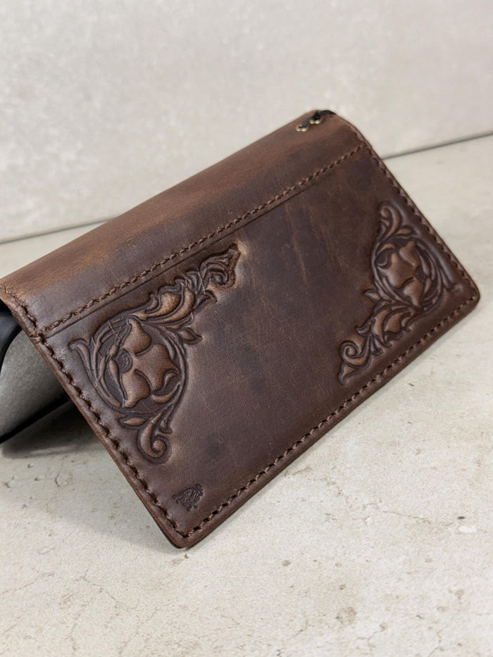 Handmade Leather iPhone Wallet Case: Vintage Stamped Cross Design