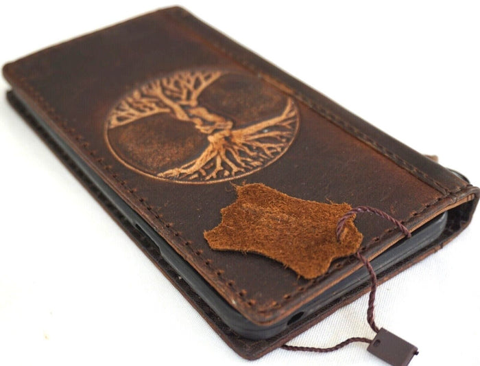 Handmade Leather iPhone Wallet Case: Vintage Tree of Life Art
