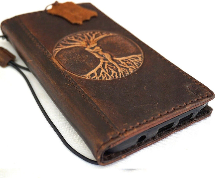 Handmade Leather iPhone Wallet Case: Vintage Tree of Life Art