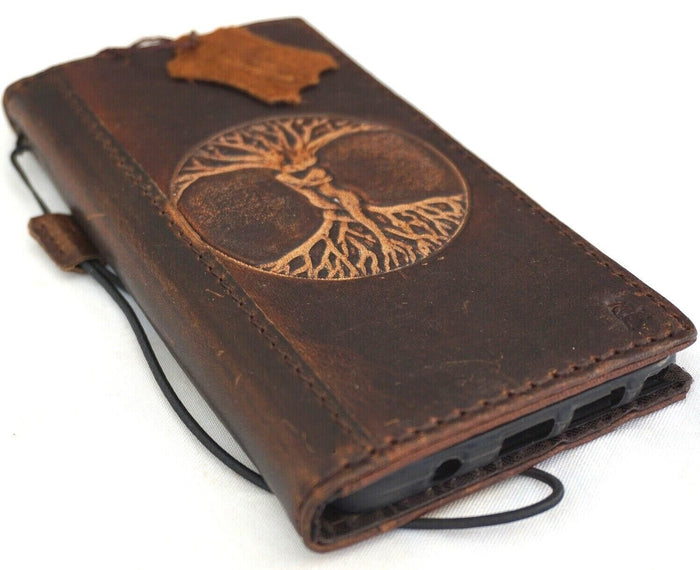 Handmade Leather iPhone Wallet Case: Vintage Tree of Life Art