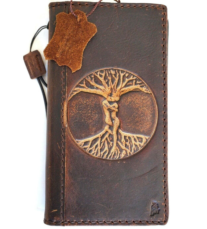 Handmade Leather iPhone Wallet Case: Vintage Tree of Life Art