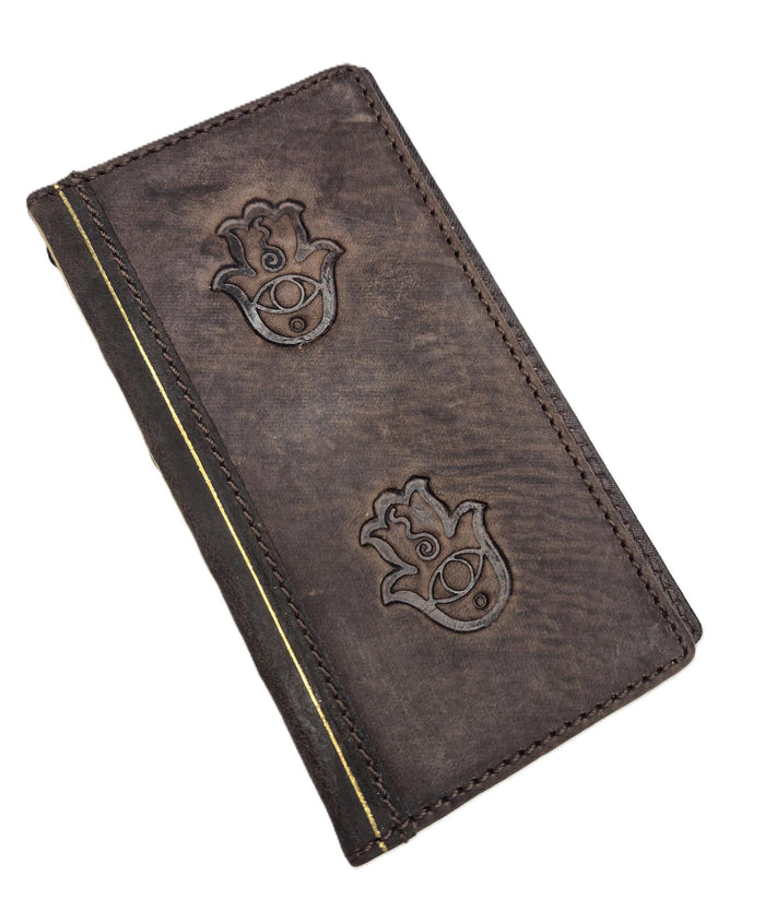 Handmade Leather iPhone Wallet Case with Hamsa Design