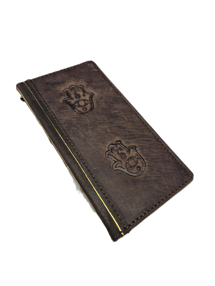 Handmade Leather iPhone Wallet Case with Hamsa Design