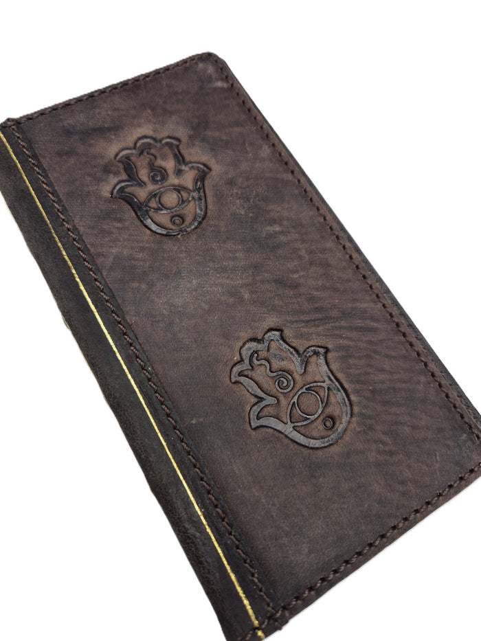 Handmade Leather iPhone Wallet Case with Hamsa Design
