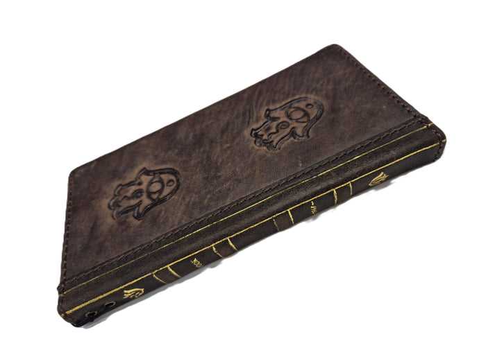Handmade Leather iPhone Wallet Case with Hamsa Design