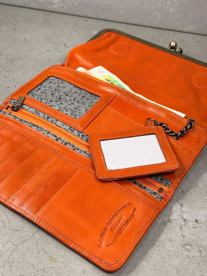 Handmade Leather Kiss Lock Wallet – Vintage Style Clutch Purse