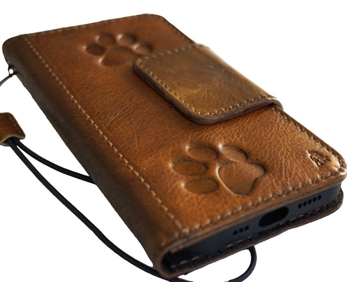 Handmade Leather OnePlus 9/9Pro Wallet Case: Paw Print Book Cover