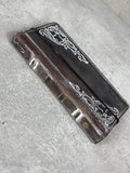 Handmade Leather Phone Wallet: Book Style Cover with Gold Decorations