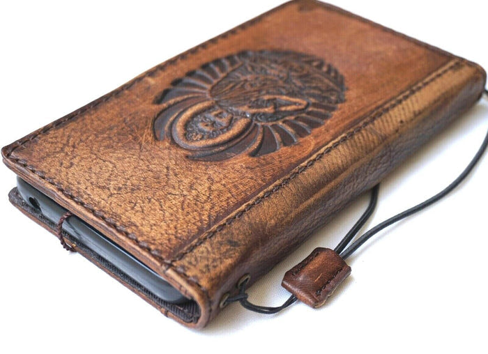 Handmade Leather Phone Wallet Case: Buddha Book Design
