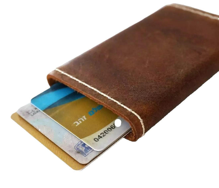 Handmade leather removable credit card wallet for women and men Davidov Art