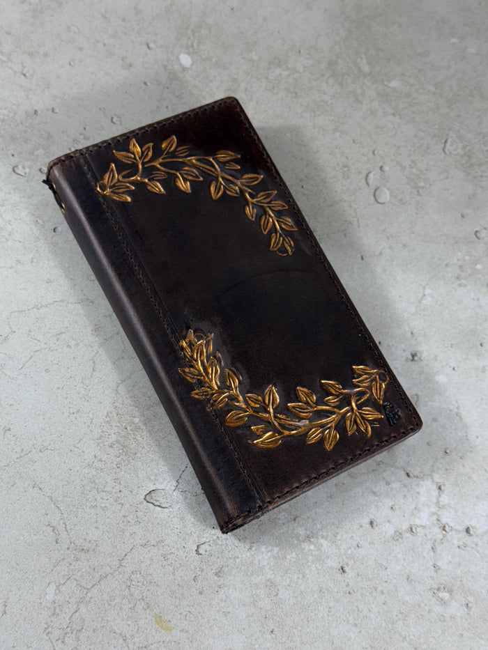 Handmade Leather Wallet Case: Floral Book Design for Galaxy S21/S22/S23/S24/S25