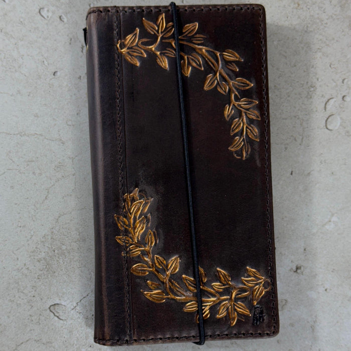 Handmade Leather Wallet Case: Floral Book Design for Galaxy S21/S22/S23/S24/S25