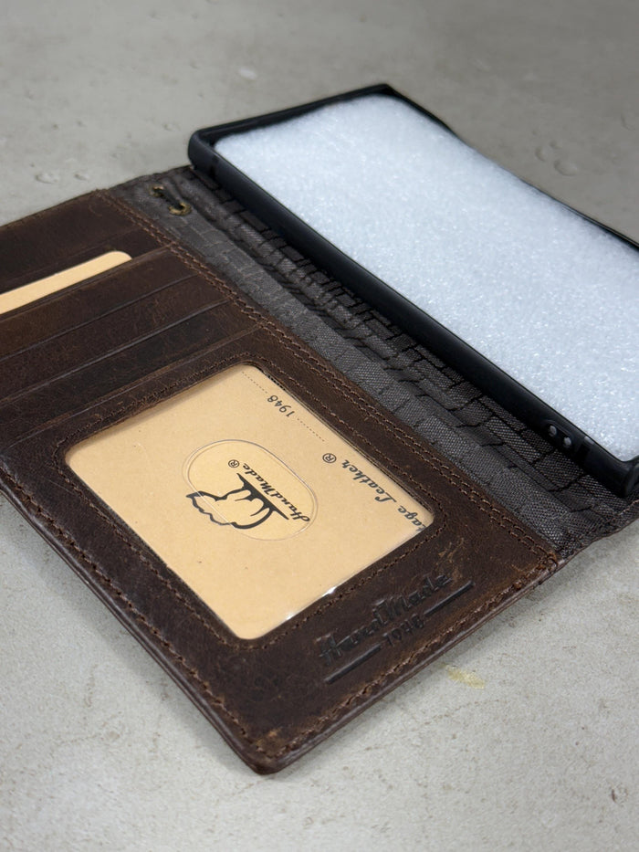 Handmade Leather Wallet Case: Floral Book Design for Galaxy S21/S22/S23/S24/S25