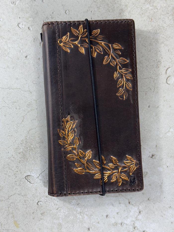 Handmade Leather Wallet Case: Floral Book Design for Galaxy S21/S22/S23/S24/S25