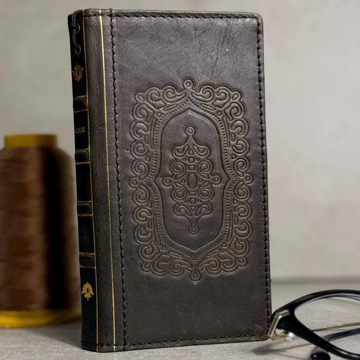 Handmade Leather Wallet Case: Floral Book Design for Galaxy S26/S22/S23/S24/S25