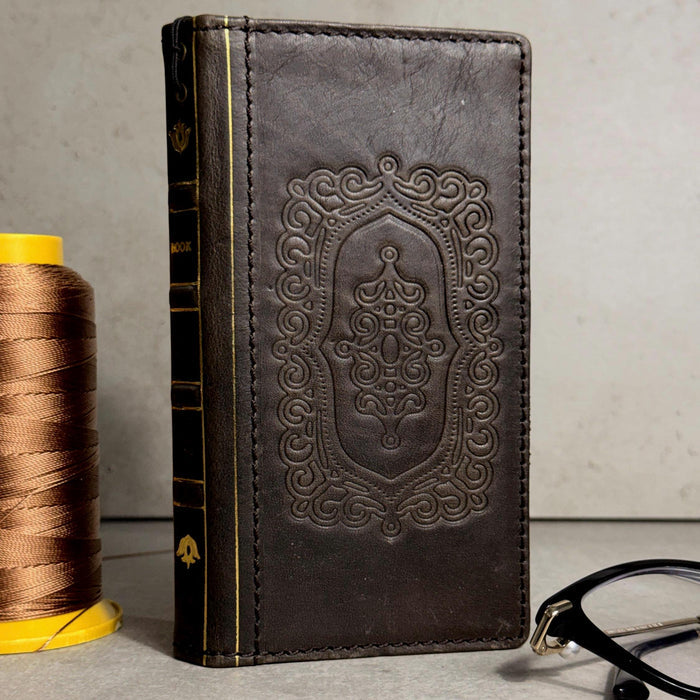 Handmade Leather Wallet Case: Floral Book Design for Galaxy S26/S22/S23/S24/S25