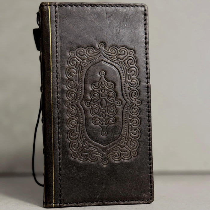 Handmade Leather Wallet Case: Floral Book Design for Galaxy S26/S22/S23/S24/S25
