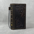 Handmade Leather Wallet Case: Floral Book Design for Galaxy