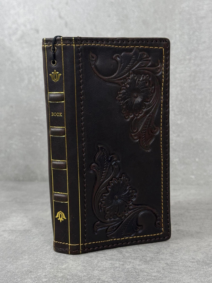 Handmade Leather Wallet Case: Floral Book Design for Galaxy