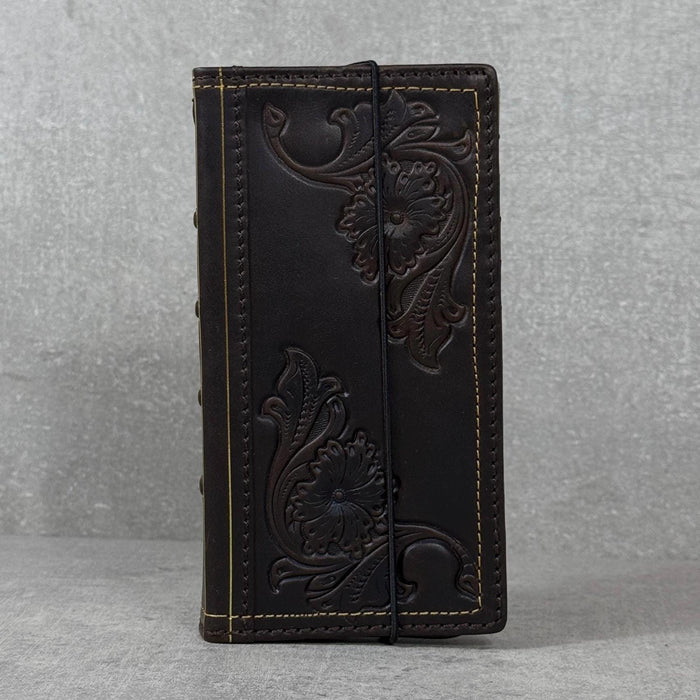Handmade Leather Wallet Case: Floral Book Design for Galaxy