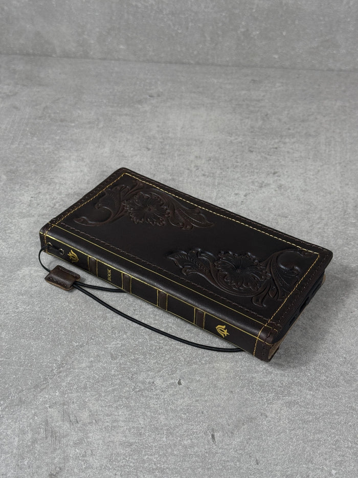 Handmade Leather Wallet Case: Floral Book Design for Galaxy
