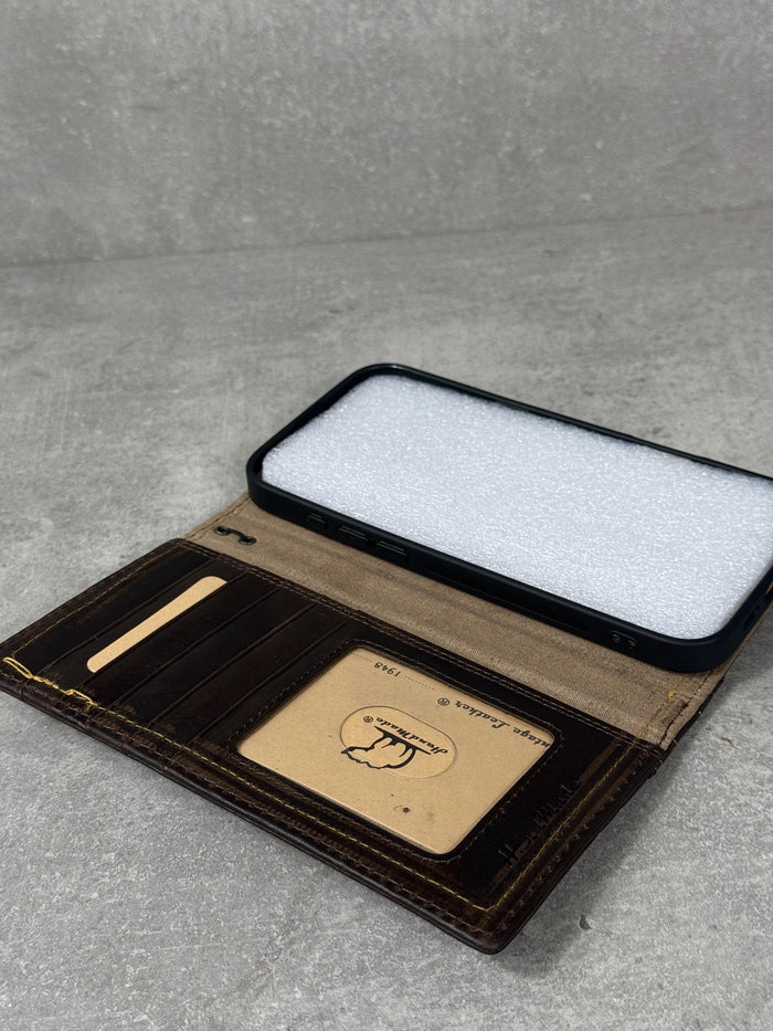 Handmade Leather Wallet Case: Floral Book Design for Galaxy