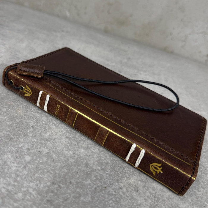Handmade Leather Wallet Case for Galaxy: Book Design, Card Slots, Wireless Charge