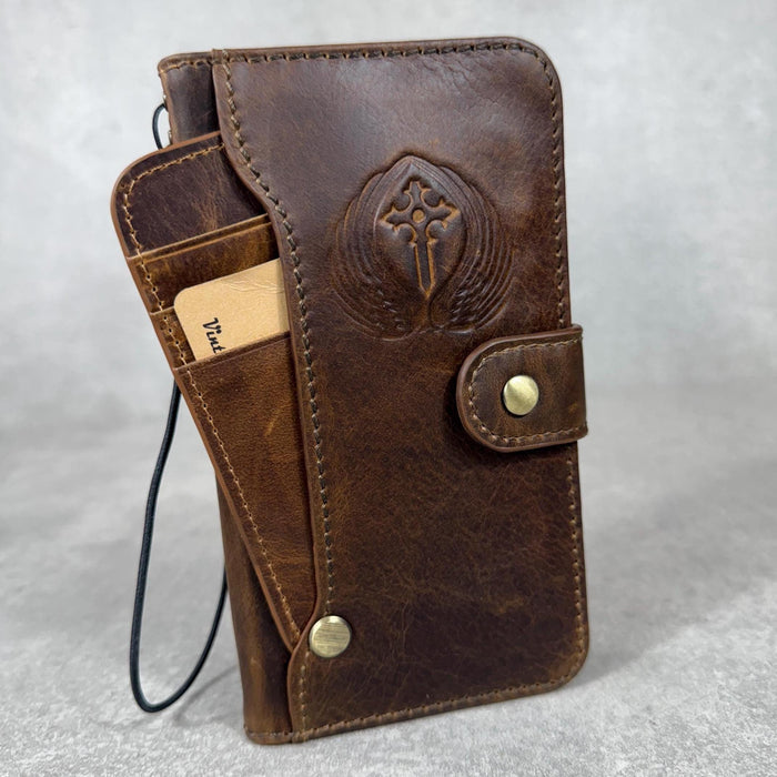 Handmade Leather Wallet Case for Galaxy: Book Design, Card Slots