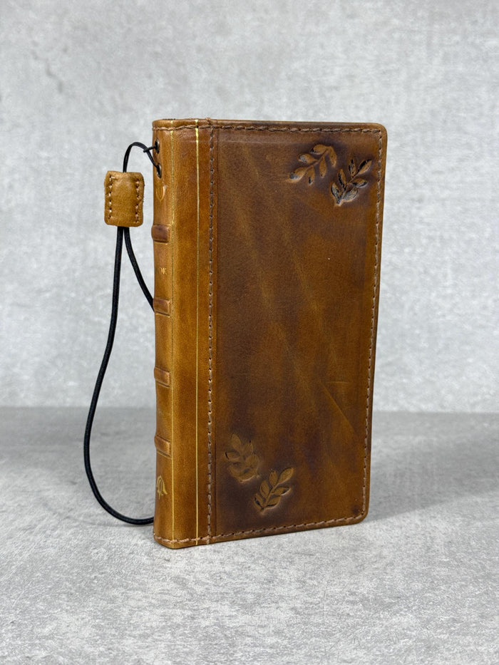 Handmade Leather Wallet Case for Galaxy: Book Design, Card Slots