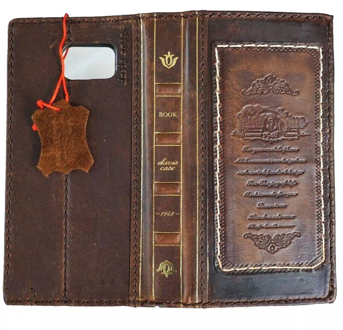 Handmade Leather Wallet Case for Galaxy: Book Design, Card Slots
