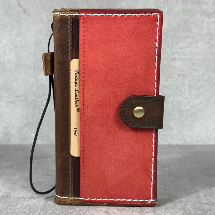 Handmade Leather Wallet Case for Galaxy: Book Design, Card Slots
