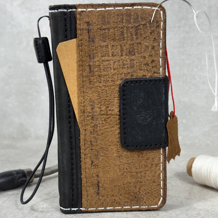 Handmade Leather Wallet Case for Galaxy: Book Design, Card Slots